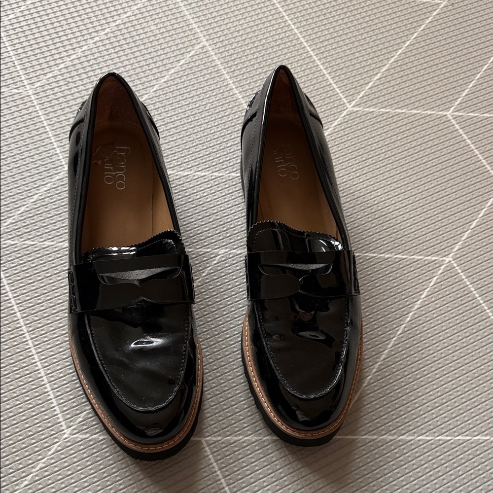Franco Sarto Black Patent Leather Loafers size 10